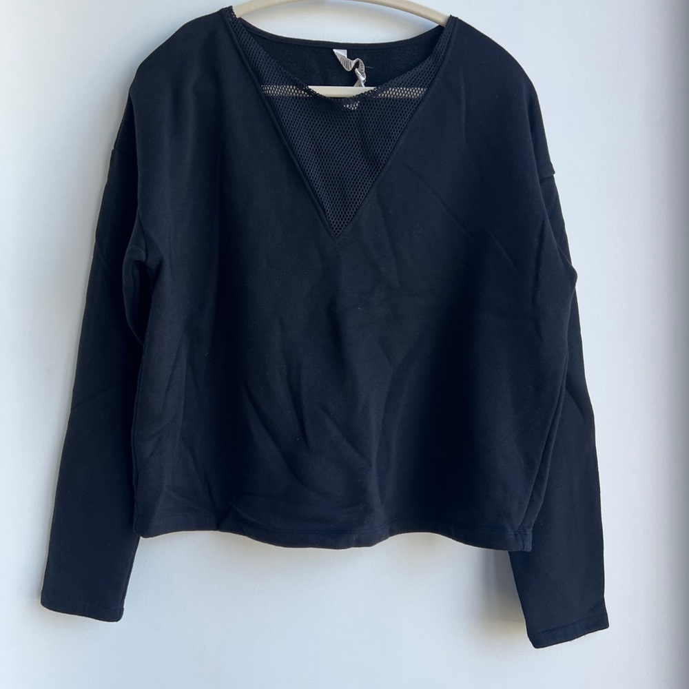 ALO Yoga Black V-Neck Mesh Sweatshirt
